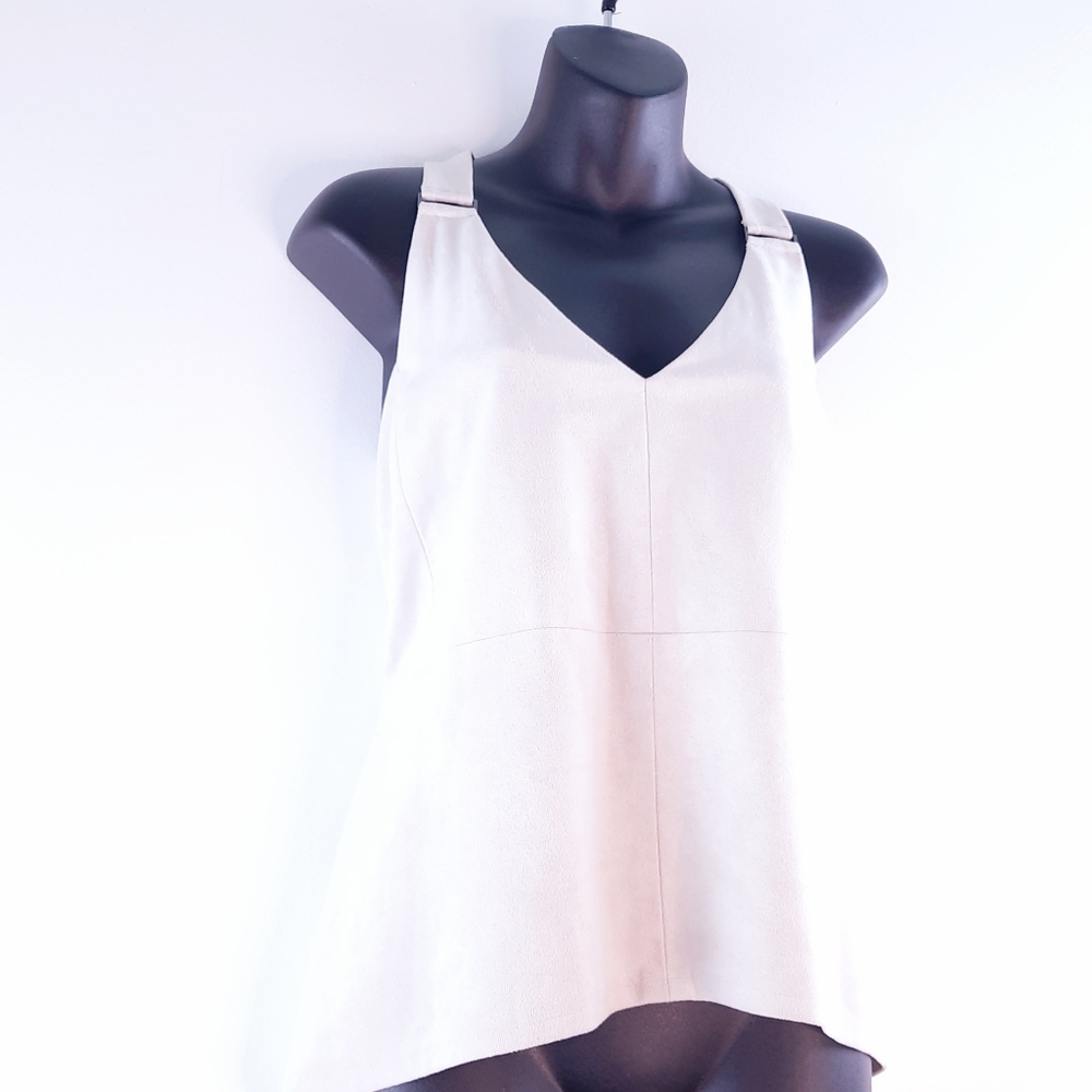 Suede Cream Color Sleeveless elegant summer  top - Picture 8 of 16